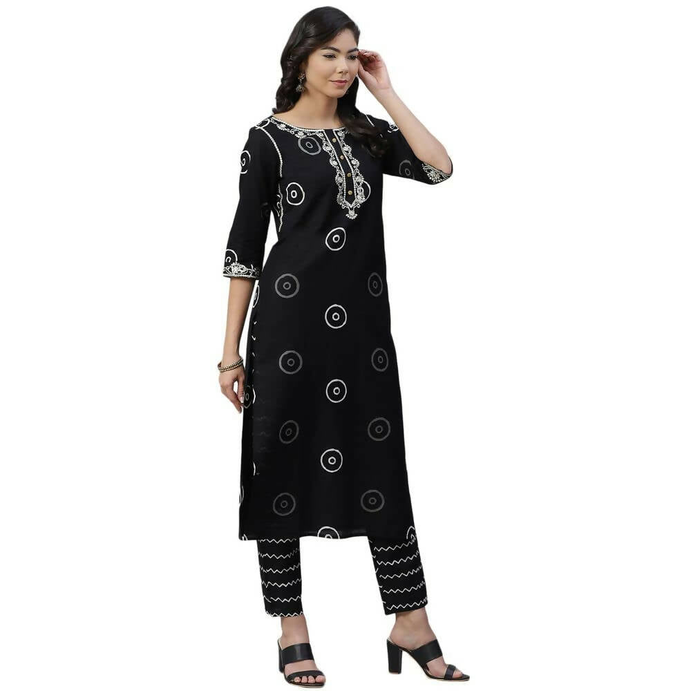 Anubhutee Women's Cotton Regular Geometric Printed Black Kurta Set | Swadesiicart