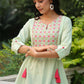 Juniper Women's Green Cotton Dobby Solid Embroidered Straight Tunic | Swadesiicart