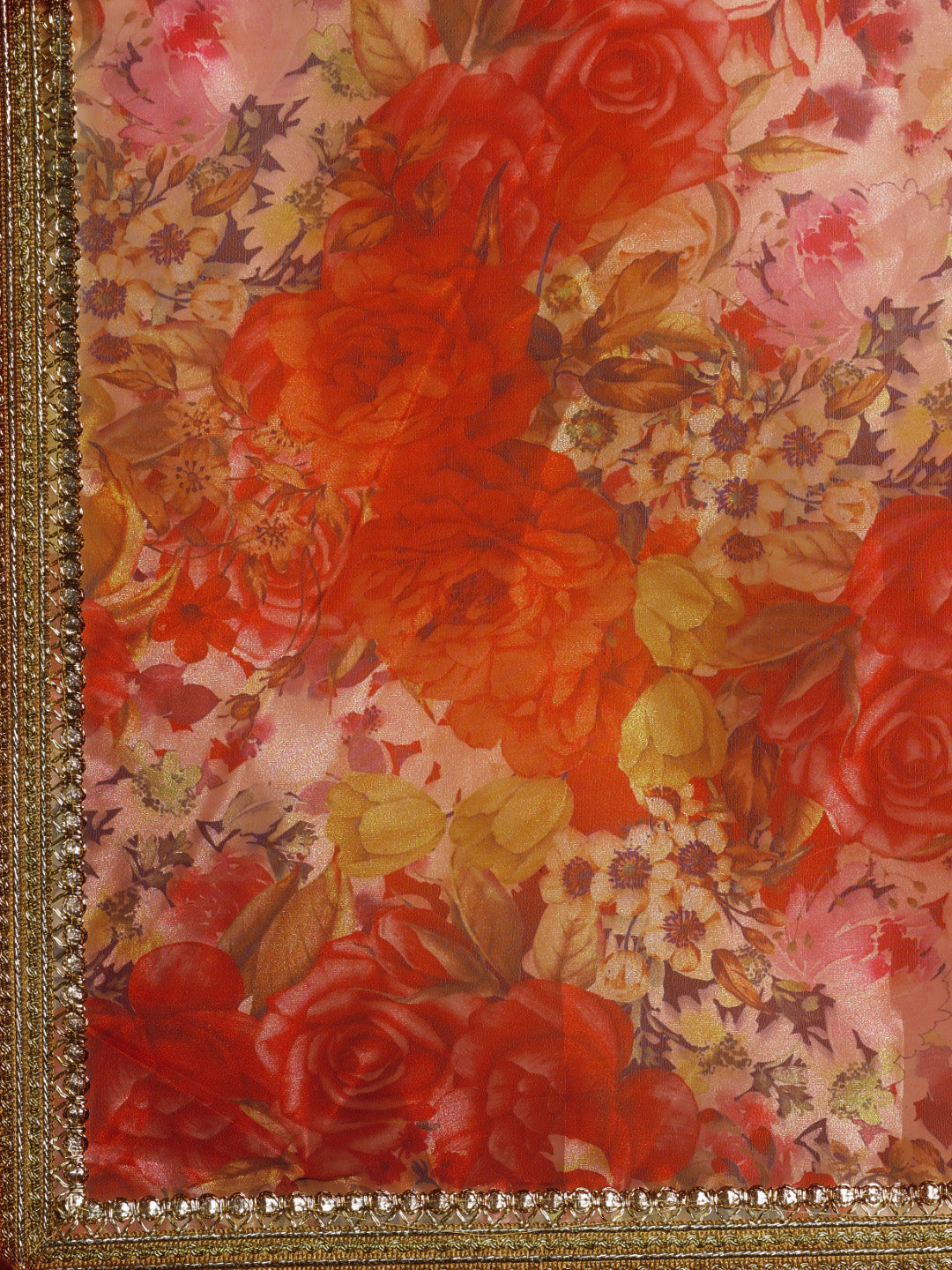 Tikhi Imli Red Floral Organza Saree | Swadesiicart