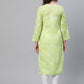 ADA Women Green & White Chikankari Embroidered Cotton Straight Sustainable Kurta | Swadesiicart