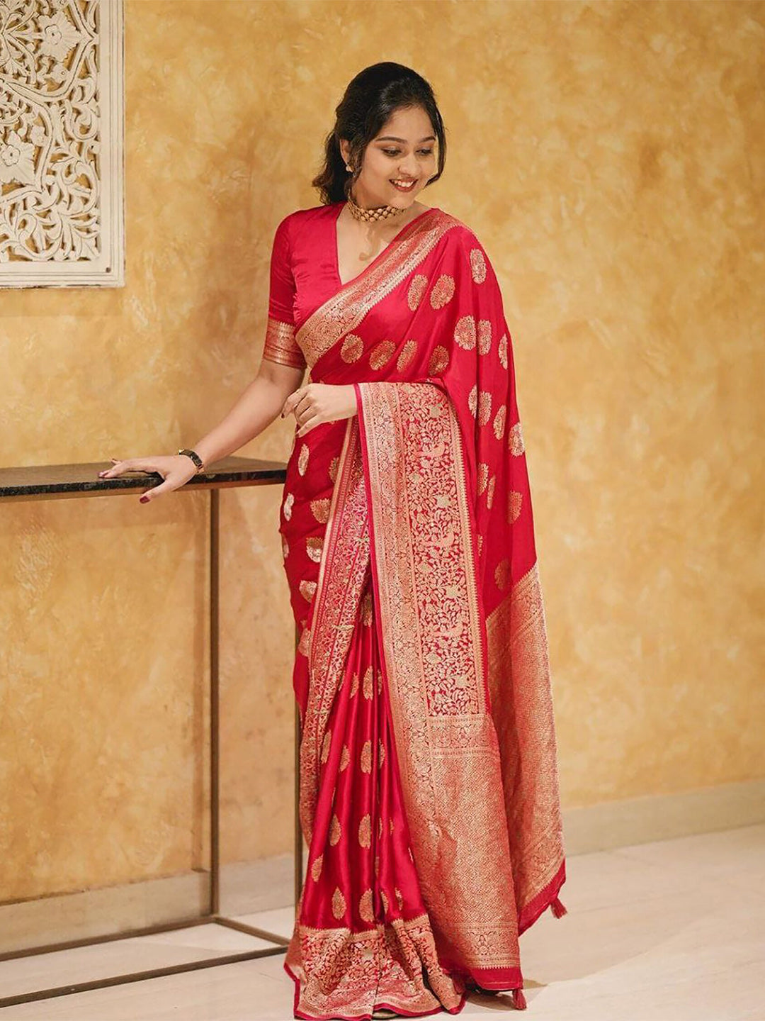 Kalini Ethnic Motifs Woven Design Zari Silk Cotton Banarasi Saree | Swadesiicart