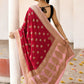 Joban Fashion Red Crepe Chiffon Pure Handloom Banarasi Silk Saree | Swadesiicart