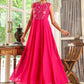 Janasya Pink Georgette Embroidered Dress & Cape | Swadesiicart