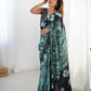 Black Chinon Designer Digital Printed,Mirror Cut Work Saree - Sohni