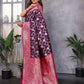 Joban Fashion Banarasi Wine Woven Soft Silk Saree | Swadesiicart