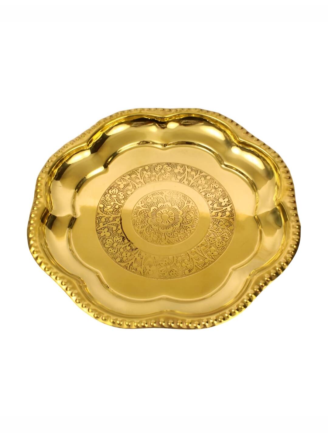 Spillbox Gold-Toned Brass Engraved Zig Zag Thali Pooja Essential | Swadesiicart