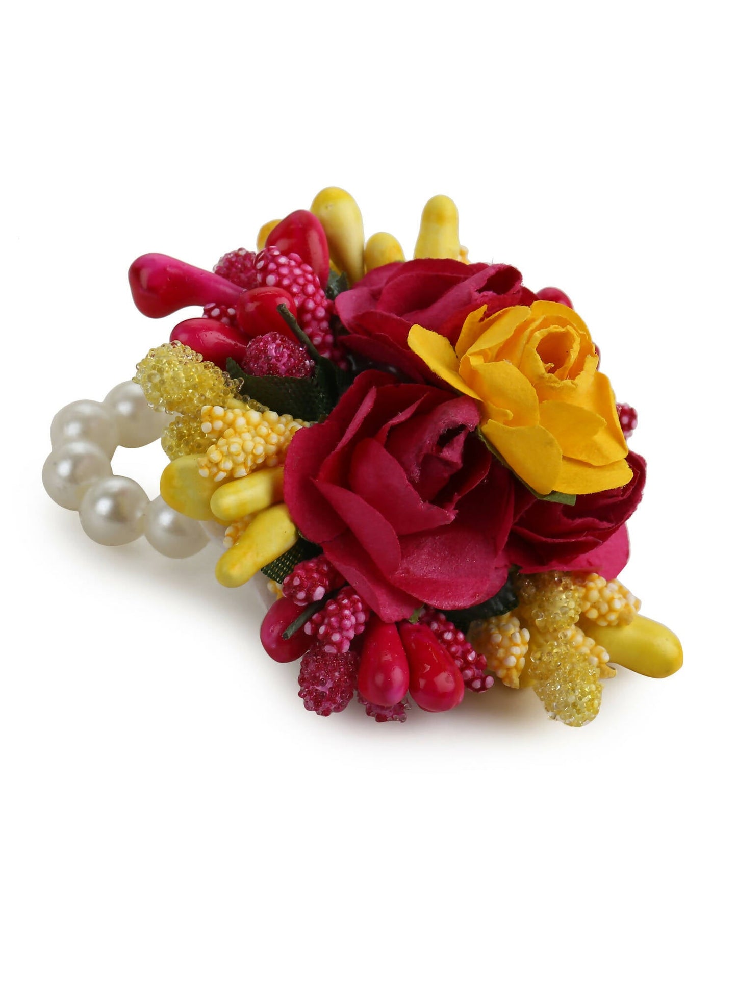 Yellow Pink Beaded Flower Jewellery Set - Ruby Raang - Swadesiicart