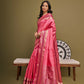 Vishnu Weaves Women's Pink Raw Silk Zari Woven Saree with Blouse - Swadesiicart