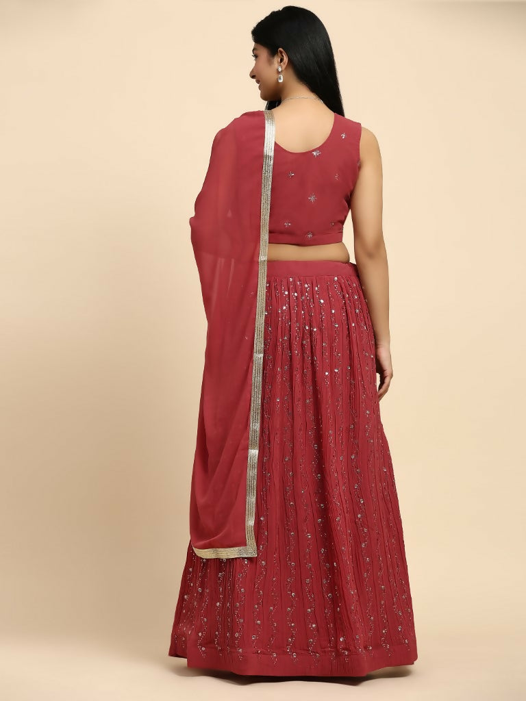 Red Georgette Embroidered Lehenga choli with Dupatta - Dhara | Swadesiicart
