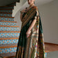 Vishnu Weaves Women's Bt-Green Paithani Silk Zari Woven Saree with Blouse - Swadesiicart
