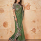 Green Banarasi Crush Silk Thread, Sequence, Cord Embroidered with Stone & Mirror Work Saree - Mohmanthan Dakshika | Swadesiicart