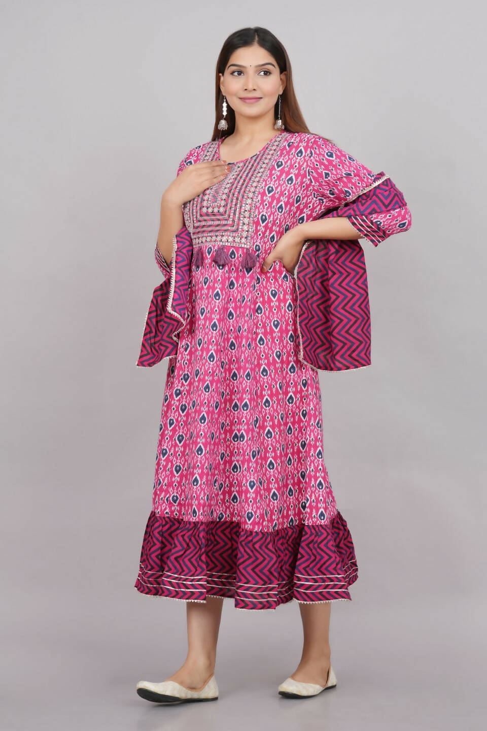 House of RP Women's Pink Cotton Kurta & Dupatta Set | Swadesiicart