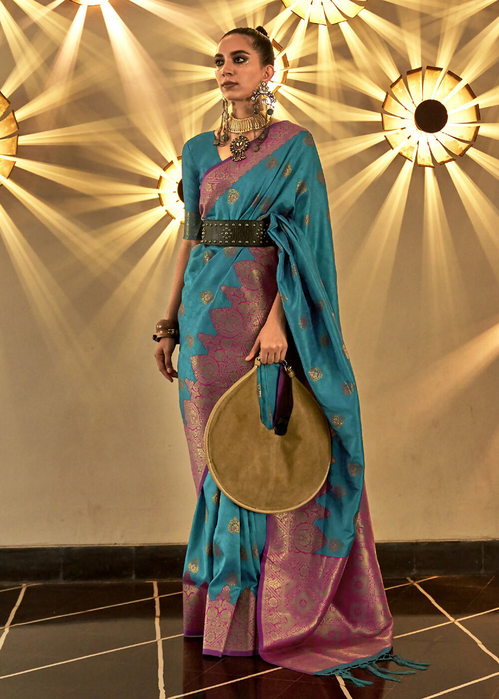 Trendy Weaving Silk Turkish Blue Designer Saree - Emponline | Swadesiicart