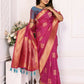 Anaita Rani Pink Soft Silk With Zari Weaving Borders Saree With Blouse