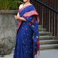 Beatitude Blue Cotton Banarasi Saree | Swadesiicart