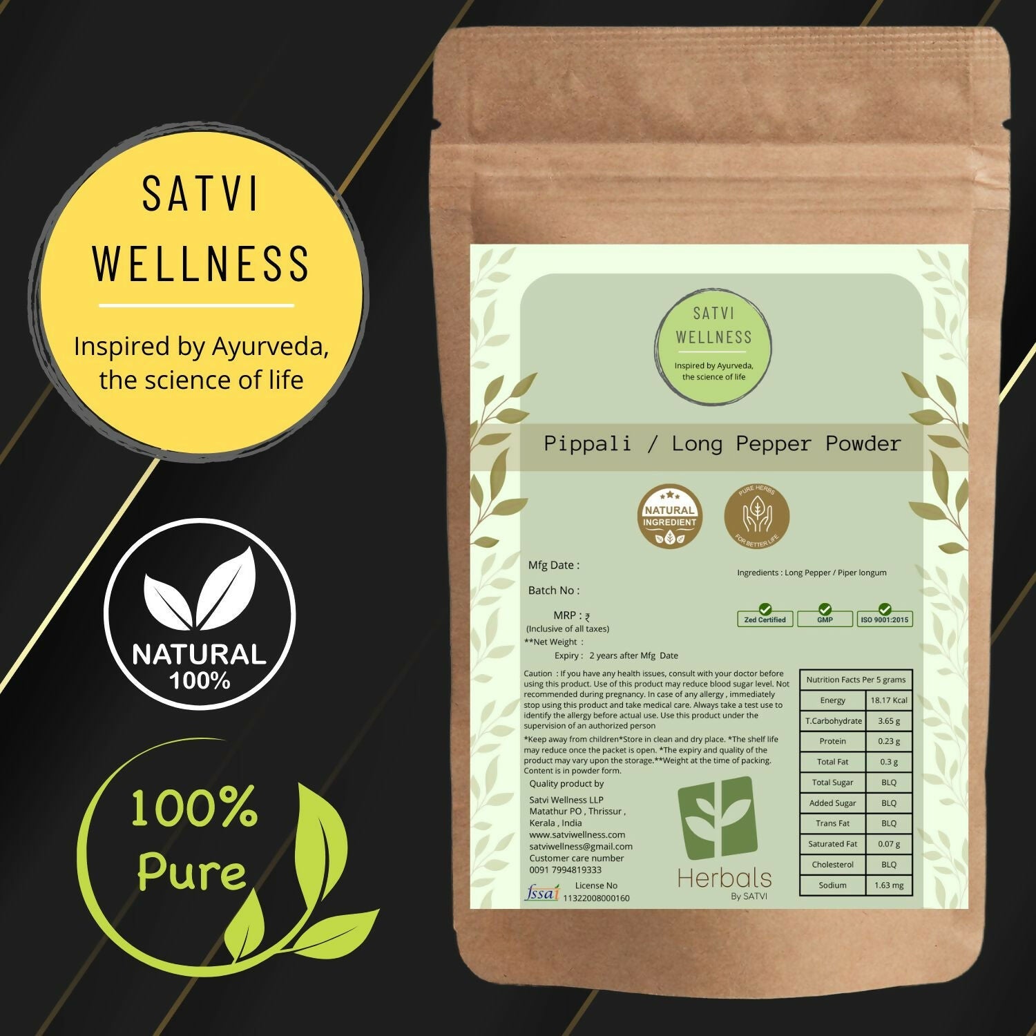 Satvi Wellness Pippali Powder | Kerala Pippali | Swadesiicart