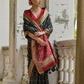 Vishnu Weaves Women's Black Raw Silk Thread Ikkat Woven Saree with Blouse - Swadesiicart