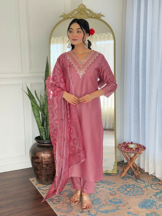The52 Gajri Women's Beautiful Embroidered Rayon Fabric with Straight Kurta, Pant and Dupatta Set - Swadesiicart
