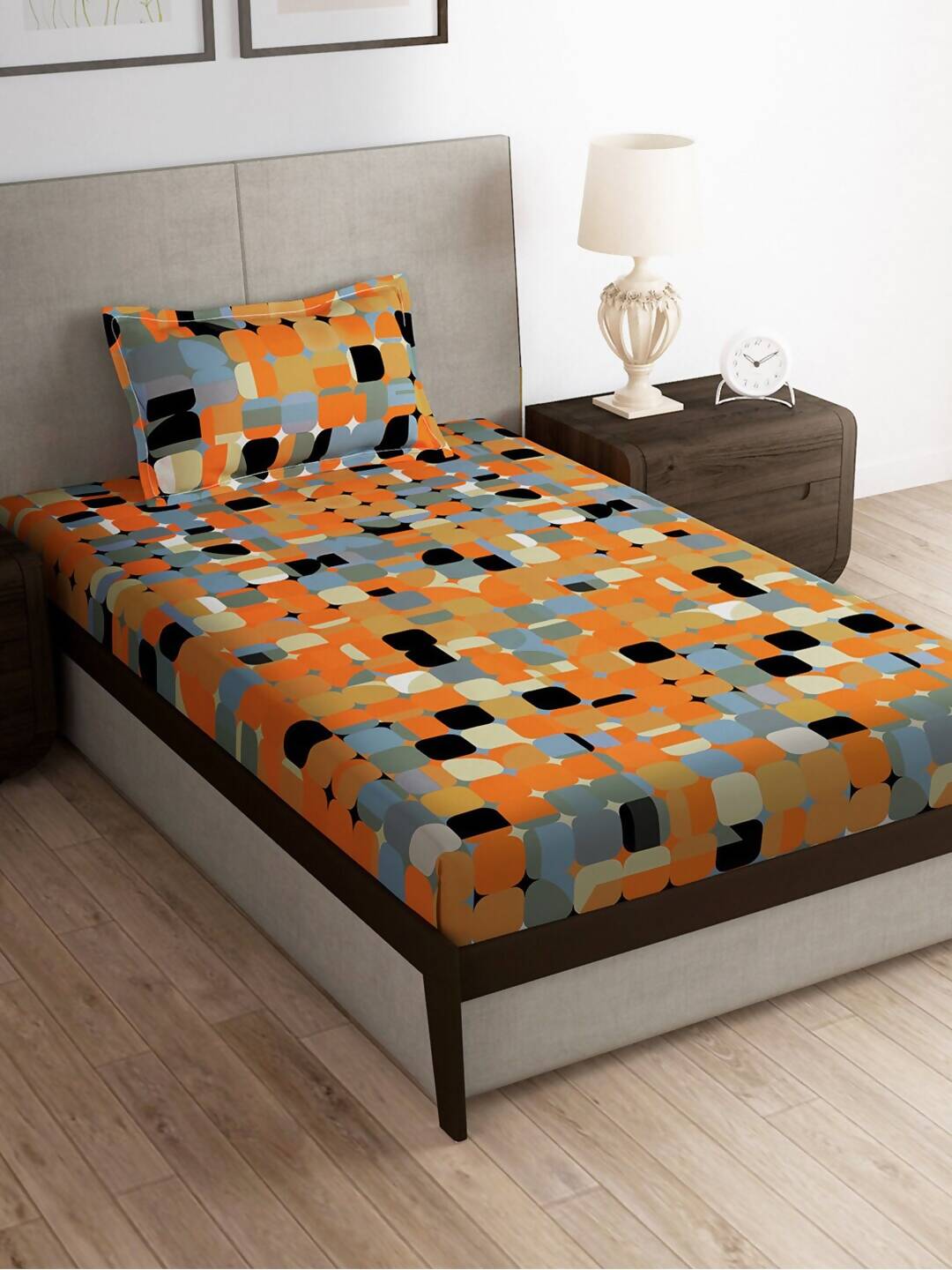 Story@home Arena Rust & Purple Printed 180 TC Bedsheet & Pillow Covers - Swadesiicart