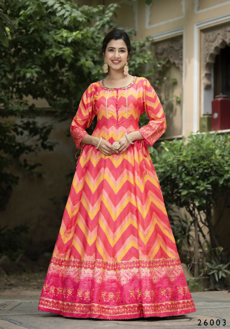 Wedding Designer Multi Soft Dola Silk Anarkali suit with Dupatta - Samanta - Swadesiicart