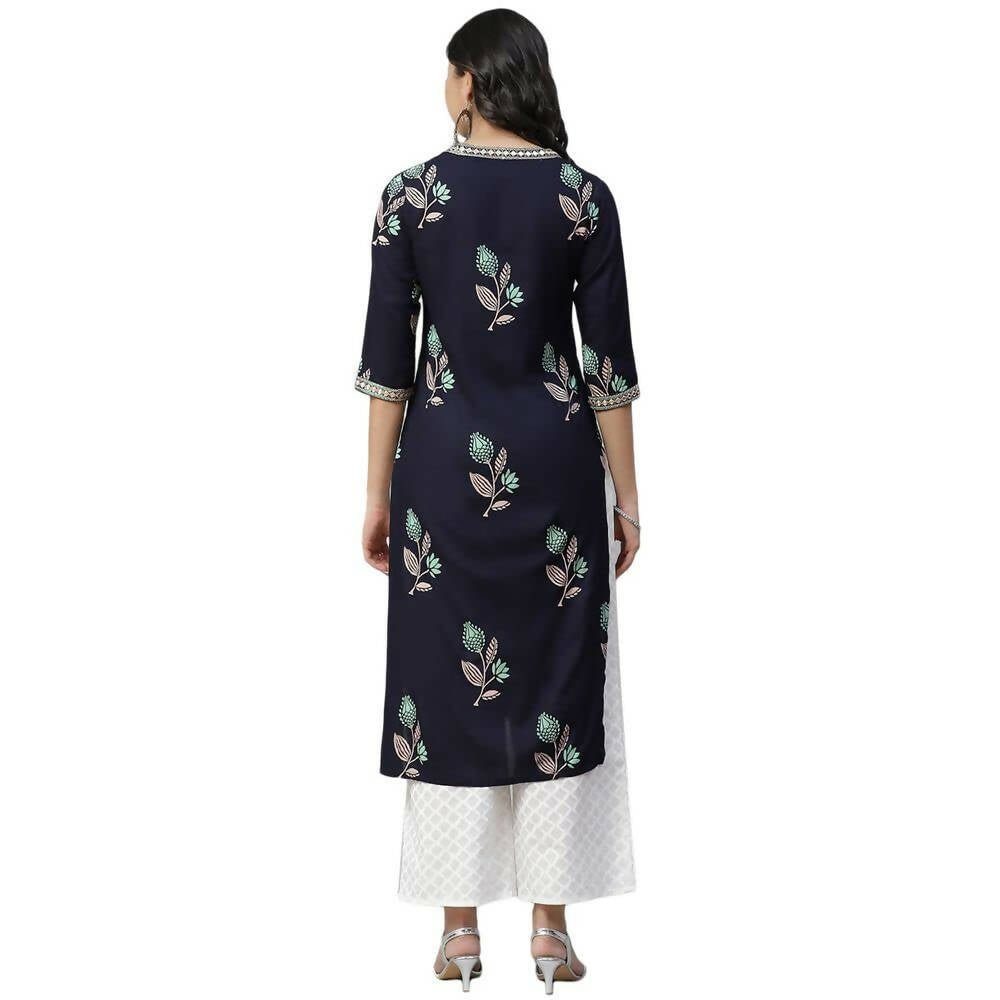 Anubhutee Women's Rayon Embroidered Navy Blue Kurta with Palazzos | Swadesiicart