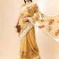 Beige Organza Floral Embroidered Saree with Unstitched Blouse Piece - Roozal