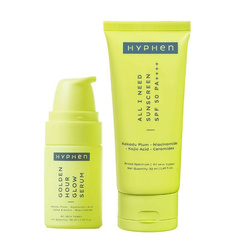 Hyphen By Kriti Sanon Golden Hour Glow Serum & Sunscreen SPF 50 Combo | Swadesiicart