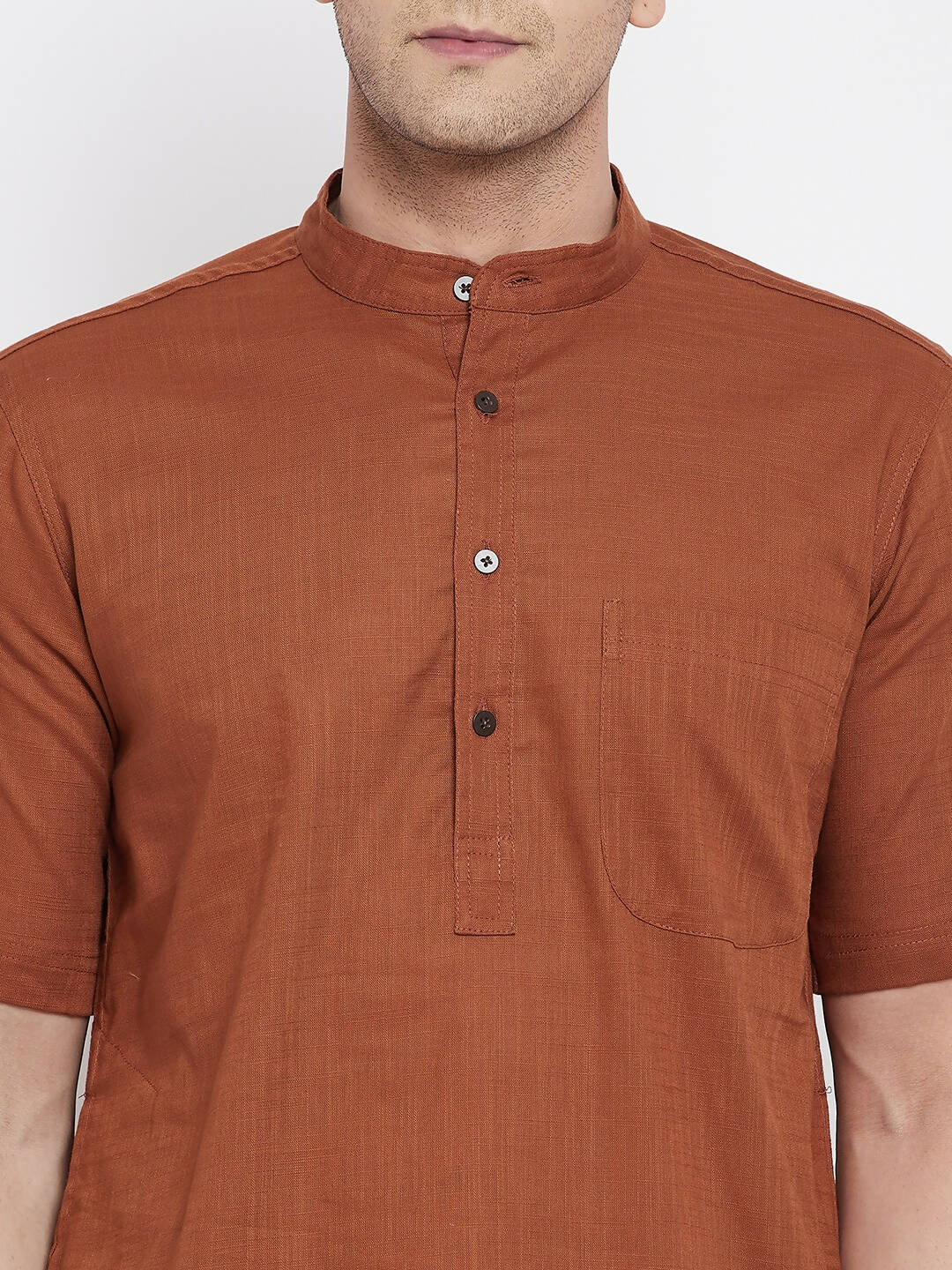 Even Apparels Brown Pure Cotton Men's H/S Kurta With Band Collar | Swadesiicart