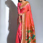 Vishnu Weaves Women's Gajri Paithani Silk Zari Woven Saree with Unstitched Blouse - Swadesiicart