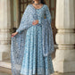 Juniper Women's Blue Cambric Floral Printed Circular Kurta Dupatta Sets | Swadesiicart