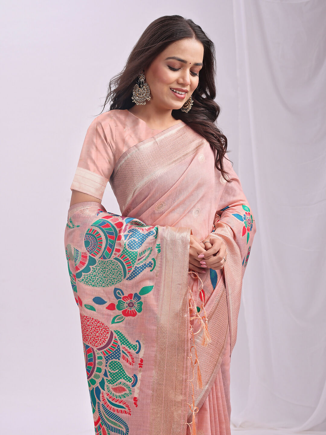 Shree Shyam Fashion Linen Cotton Peach Saree