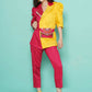 Women Republic Pink And Yellow Cotton Silk hand Embellished Coord set with Pouch | Swadesiicart