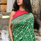 Joban Fashion Green Pure Crepe Pure Handloom Banarasi Silk Saree | Swadesiicart