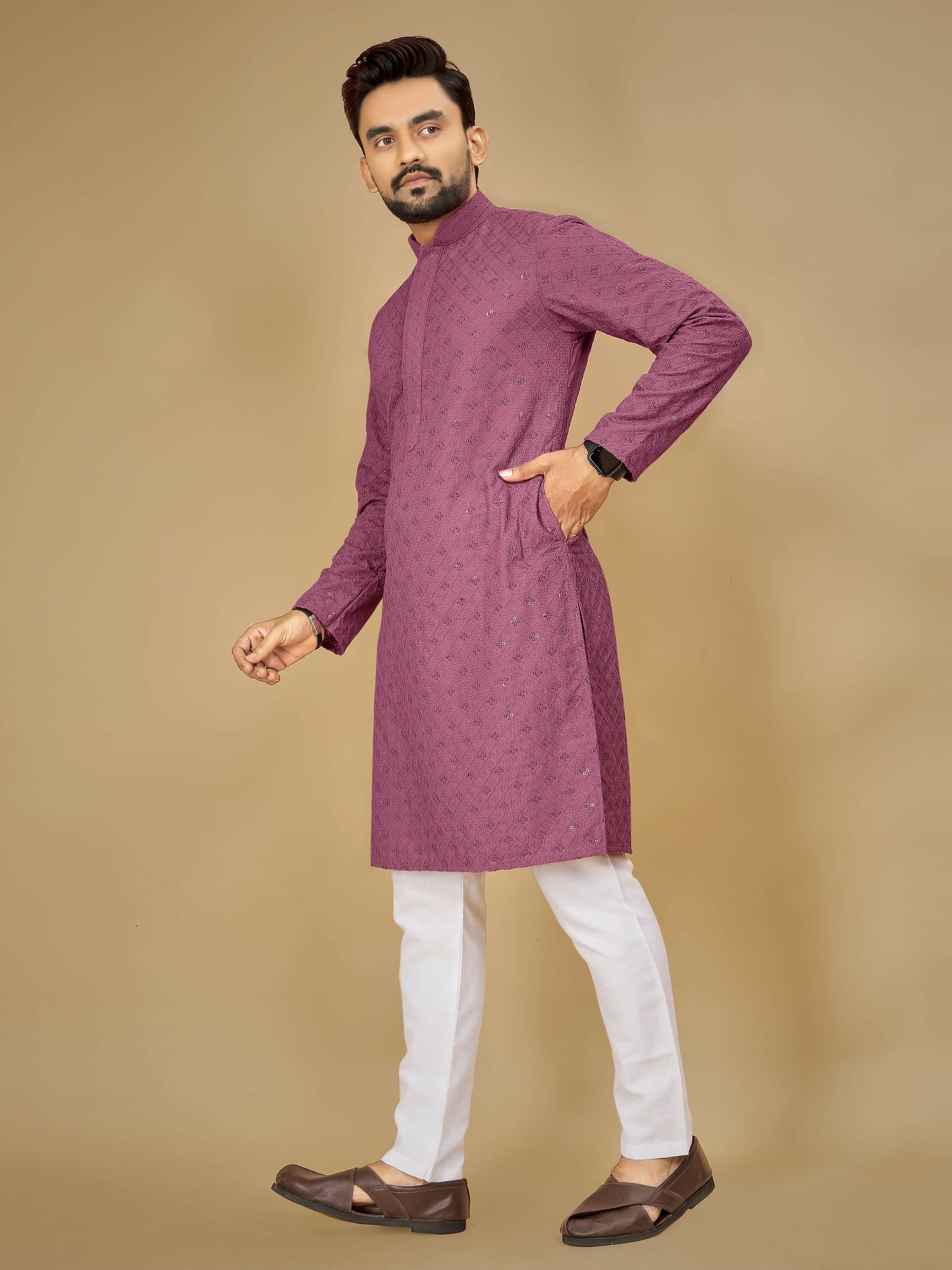 Anaita Purple Embroidered Rayon Straight Kurta
