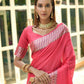 Vishnu Weaves Women's Rani Pink Cotton Silk Zari Woven Butta Work Saree with Blouse - Swadesiicart