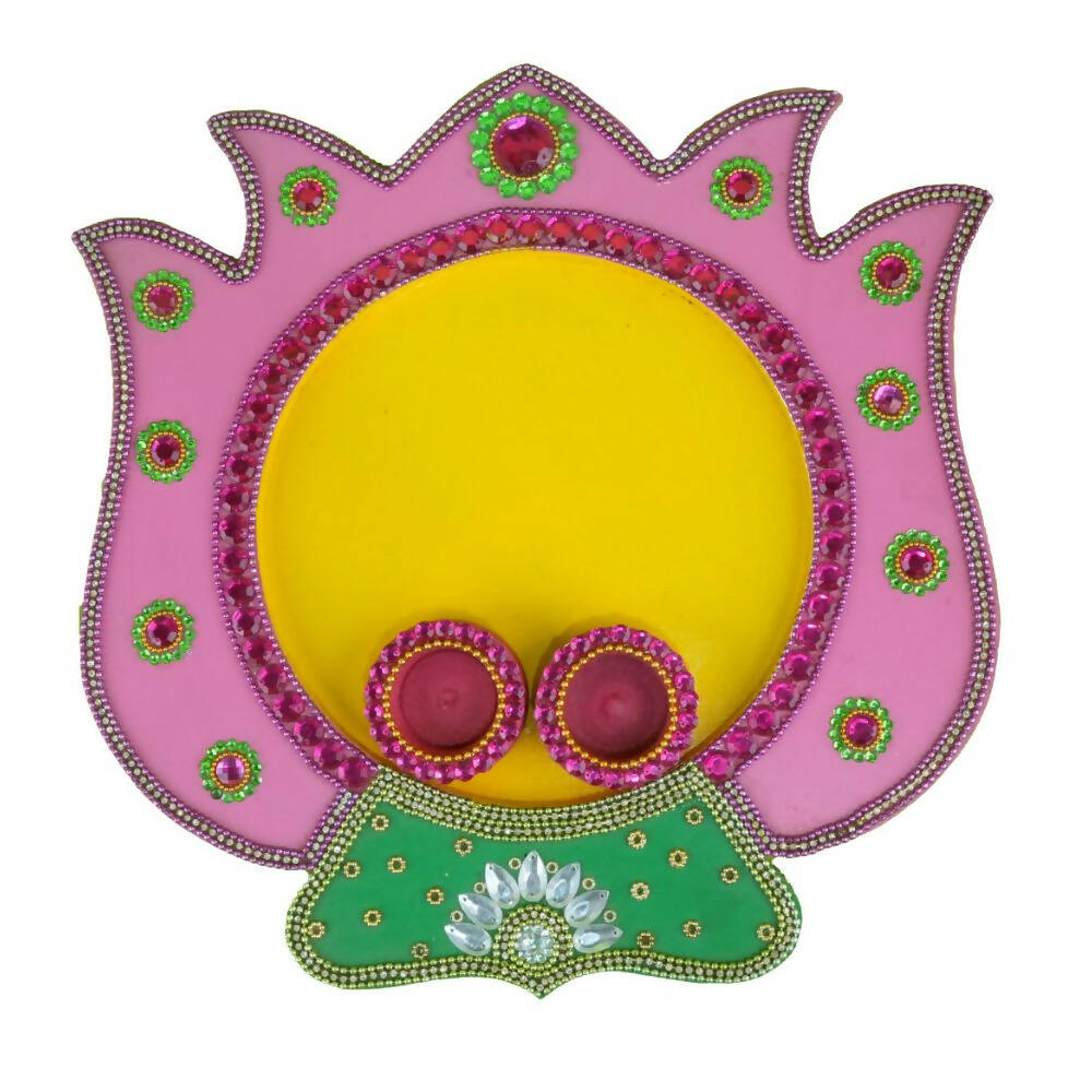 Kundan HandiKrafts Mdf Lotus Pooja Thalis - Baby Pink | Swadesiicart