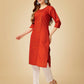 Jyoti Fashion Women's Rust Cotton Blend Embroidered Kurta Pant Set | Swadesiicart