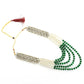Mominos Fashion Johar Kamal Gold-Polished Rani Haar with Green and Off white Pearls Jewellery Set - Swadesiicart