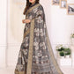 Joban Fashion Dark Grey Floral Print pattern Banarasi Silk Sarees | Swadesiicart