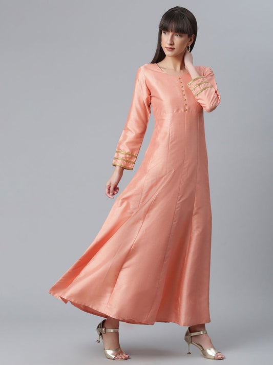 Ahalyaa Poly Silk Peach Kurta With Dupatta Set | Swadesiicart