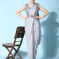 Grey Imported Crush Lycra Texture Pattern Ready to Wear Saree with stitched Blouse - Nirvana | Swadesiicart