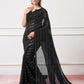 Black Georgette Sequance,Thread Embroidery Work Saree with Unstitched Blouse - Vandini
