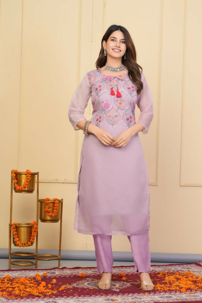 Wine Premium Organza Embroidered Stitched Suit With Dupatta - Tanisha | Swadesiicart