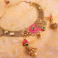 Multicolor Antique Pink And Green Necklace Set