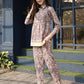 Pink & Beige Rayon Floral Printed Top with Matching Bottom - Eesha - Swadesiicart