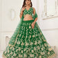 Aastha Fashion Parrot Green Butterfly Net White Cotton Thread Work And Sequence Work Embroidery Wedding Wear Lehenga Choli