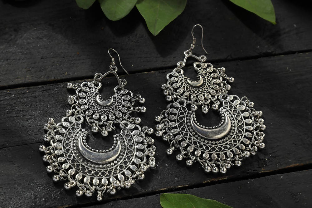 Mominos Fashion Johar Kamal Silver-Plated Chandbali Earrings For Women - Swadesiicart