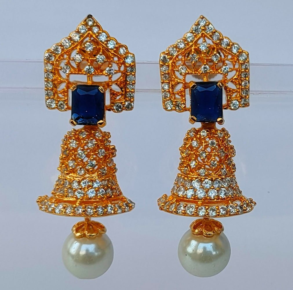 AD Bell Type Jhumkas with Blue Stone - Mokshi Collections