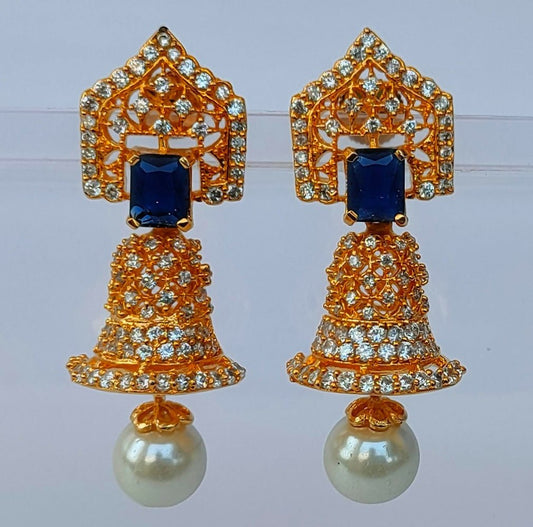 AD Bell Type Jhumkas with Blue Stone - Mokshi Collections