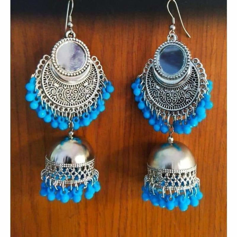 MS Fashion India Chandbali Blue Pearls Hanging Jhumka Earrings | Swadesiicart